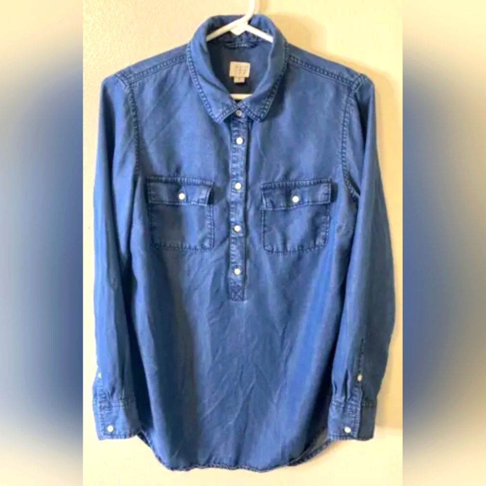 A New Day Women's Half Button Down Bluejean Shirt